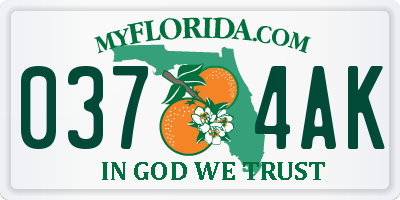 FL license plate 0374AK
