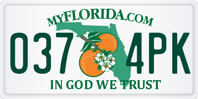 FL license plate 0374PK