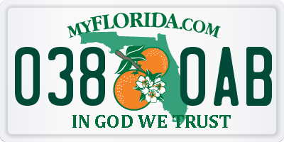 FL license plate 0380AB