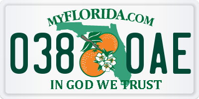 FL license plate 0380AE