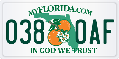 FL license plate 0380AF