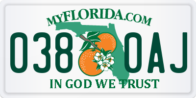 FL license plate 0380AJ