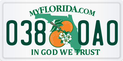 FL license plate 0380AO