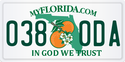 FL license plate 0380DA