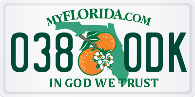 FL license plate 0380DK