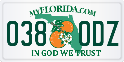 FL license plate 0380DZ