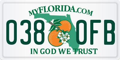 FL license plate 0380FB