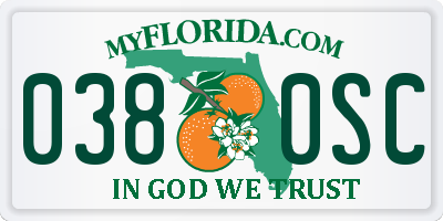 FL license plate 0380SC
