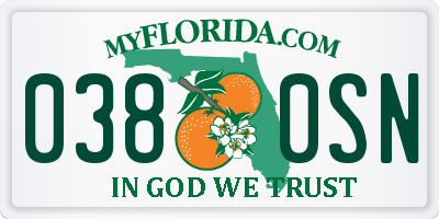 FL license plate 0380SN