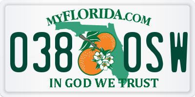FL license plate 0380SW