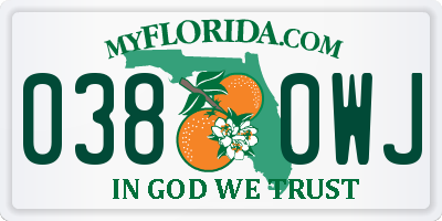 FL license plate 0380WJ