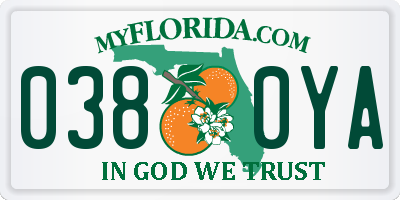 FL license plate 0380YA