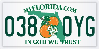 FL license plate 0380YG