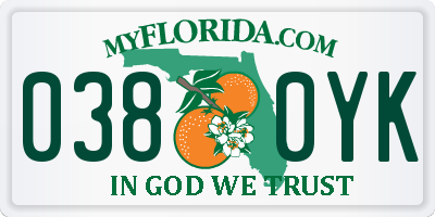 FL license plate 0380YK