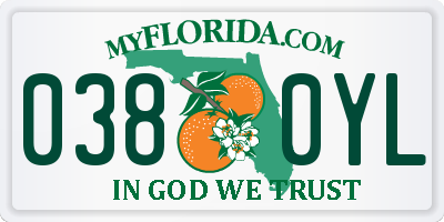 FL license plate 0380YL