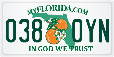FL license plate 0380YN
