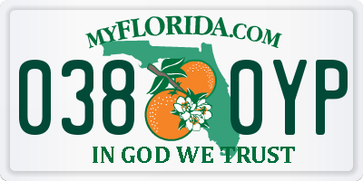 FL license plate 0380YP