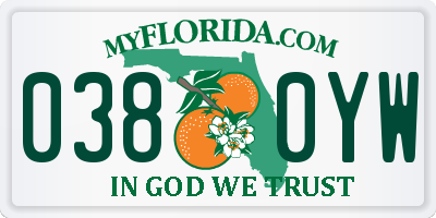FL license plate 0380YW