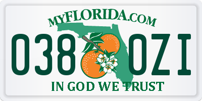 FL license plate 0380ZI