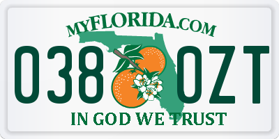 FL license plate 0380ZT