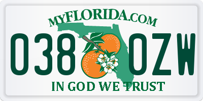 FL license plate 0380ZW
