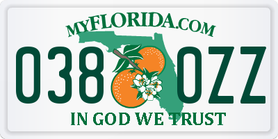 FL license plate 0380ZZ