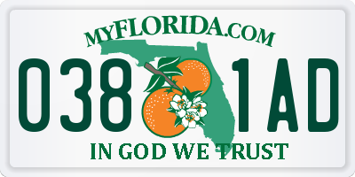 FL license plate 0381AD