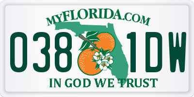 FL license plate 0381DW