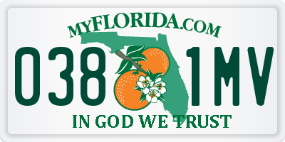 FL license plate 0381MV