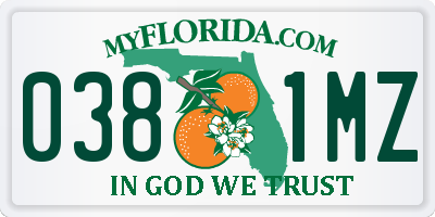 FL license plate 0381MZ