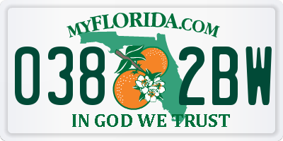 FL license plate 0382BW