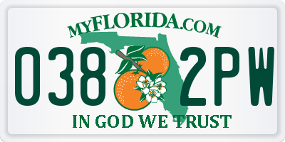 FL license plate 0382PW
