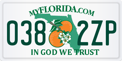 FL license plate 0382ZP