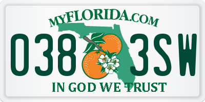 FL license plate 0383SW