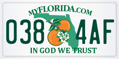 FL license plate 0384AF