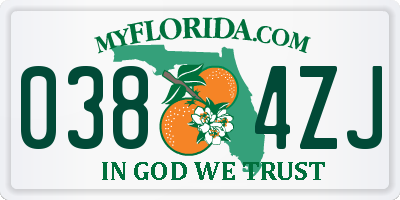 FL license plate 0384ZJ