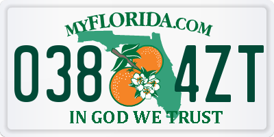 FL license plate 0384ZT