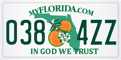 FL license plate 0384ZZ
