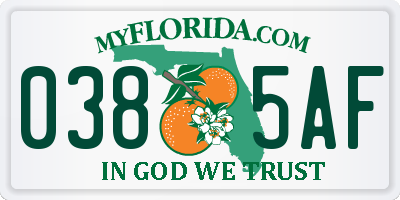 FL license plate 0385AF