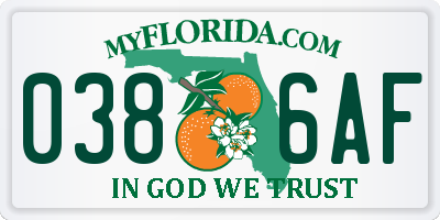 FL license plate 0386AF