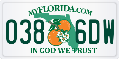 FL license plate 0386DW