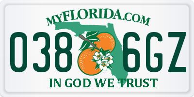 FL license plate 0386GZ