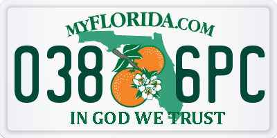 FL license plate 0386PC