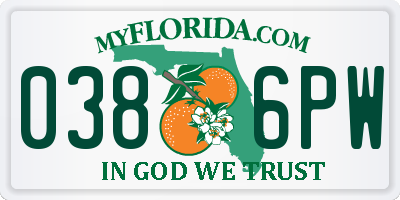 FL license plate 0386PW