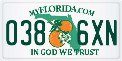 FL license plate 0386XN