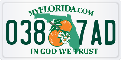 FL license plate 0387AD