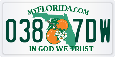 FL license plate 0387DW