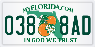 FL license plate 0388AD