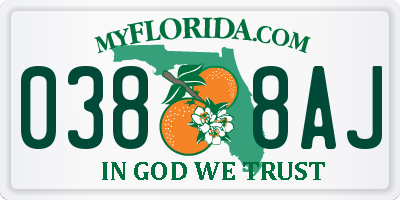 FL license plate 0388AJ