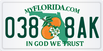 FL license plate 0388AK